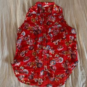 Floral Sleeveless Button-Up Blouse